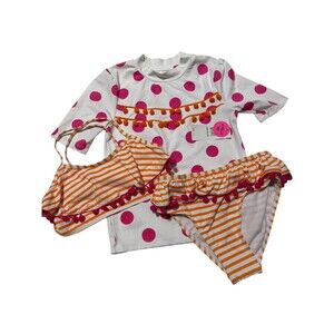 Betsey Johnson Girl’s 3 Piece Rashguard And Bikini Set Size 10 NWT